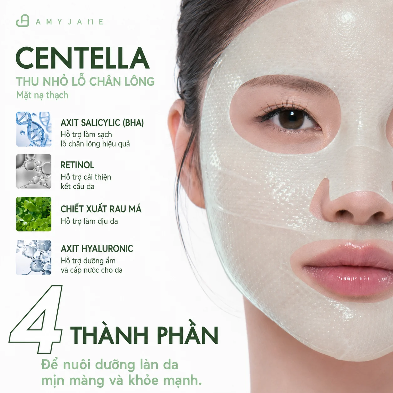 AMYJANE Centella Asiatica Pore Refining Gel Mask four featured ingredients