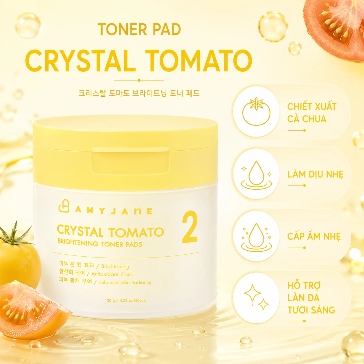 AMYJANE Crystal Tomato Brightening Toner Pads featured ingredients and pad benefits