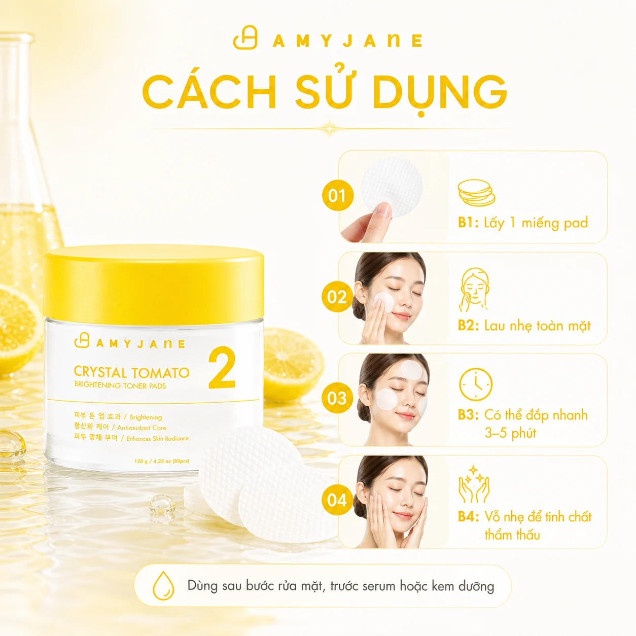 AMYJANE Crystal Tomato Brightening Toner Pads three-way usage guide