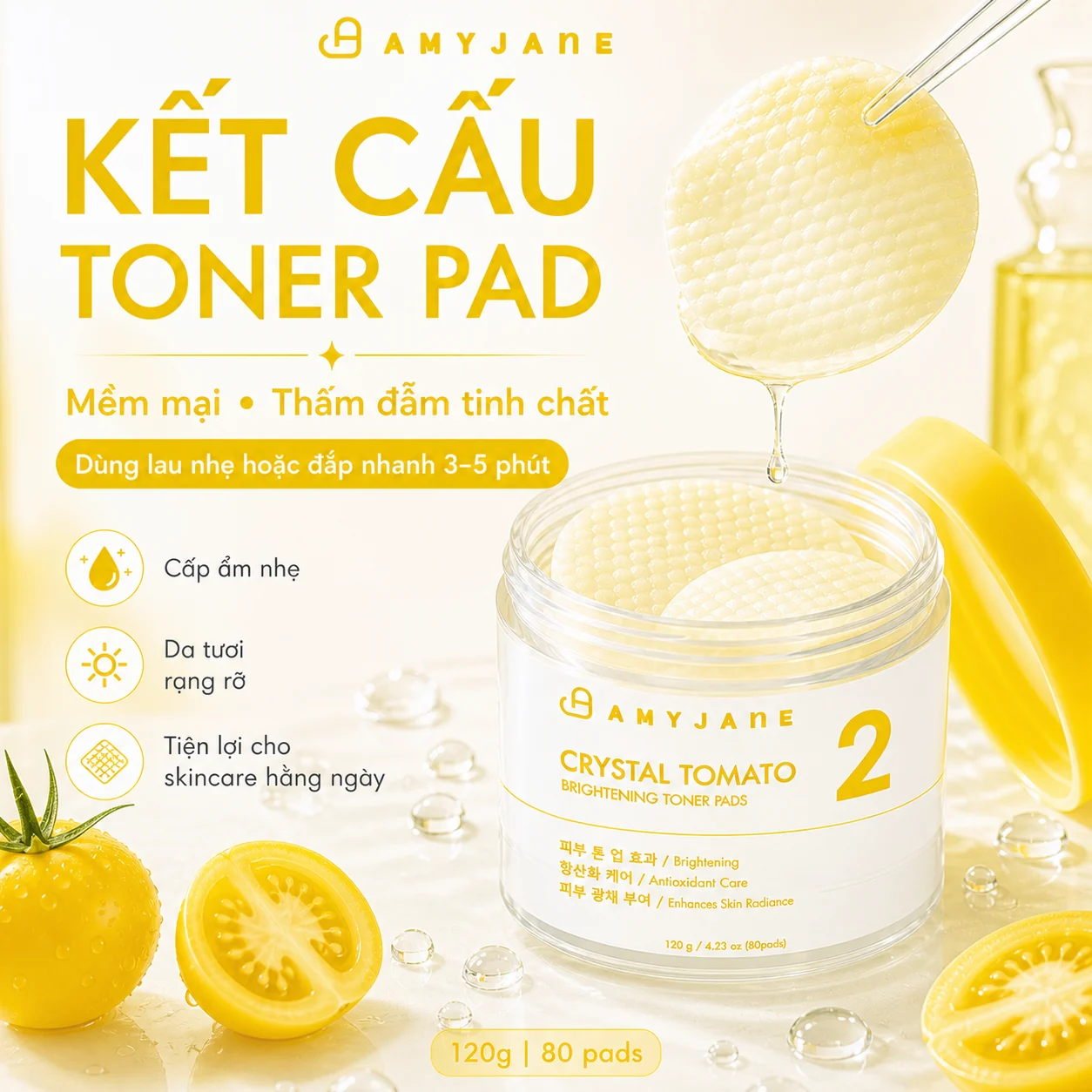 AMYJANE Crystal Tomato Brightening Toner Pads embossed pad construction