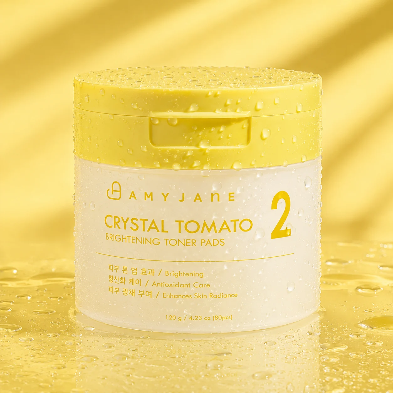 AMYJANE Crystal Tomato Brightening Toner Pads jar and pad texture