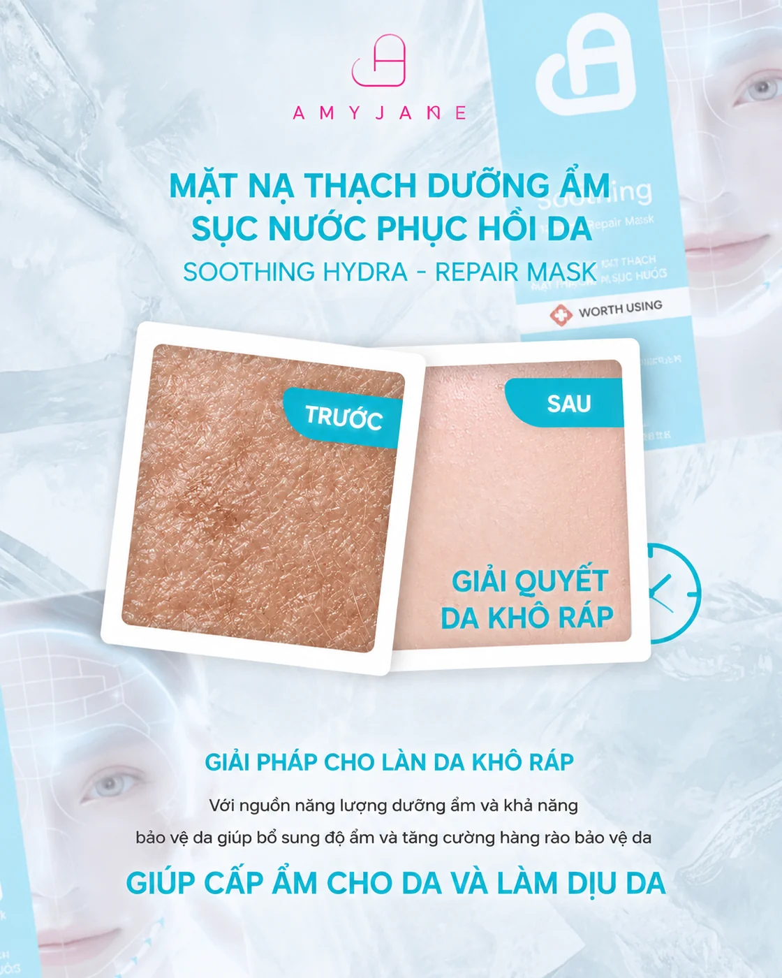AMYJANE Soothing Hydra-Repair Sheet Mask supplied source promotional graphic about moisture care