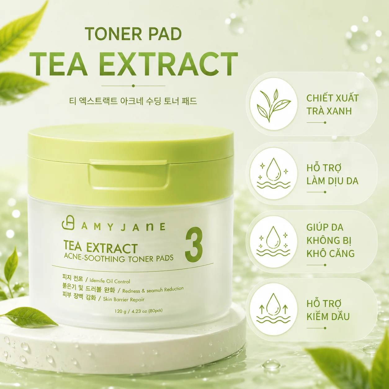 AMYJANE Tea Extract Acne-Soothing Toner Pads tea-extract ingredients and pad benefits