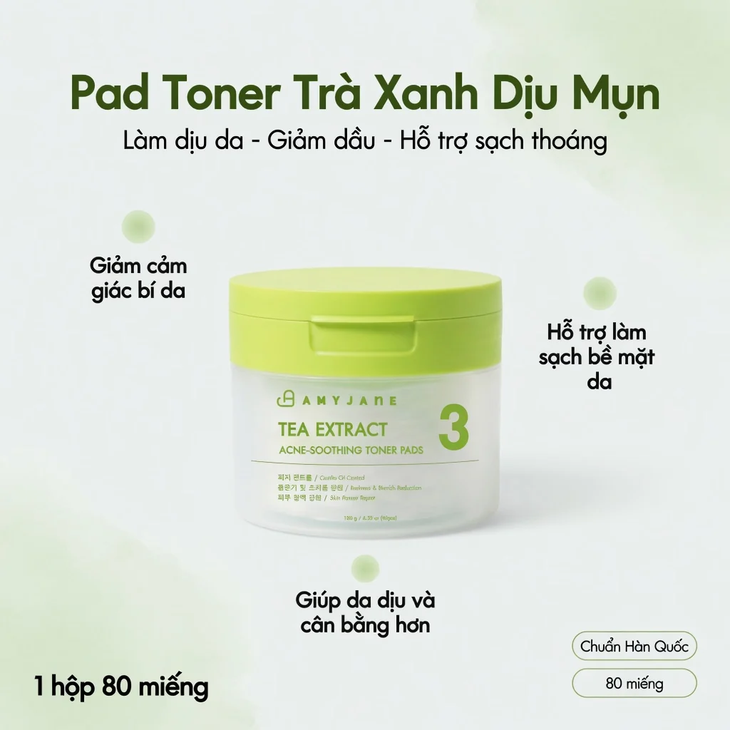 AMYJANE Tea Extract Acne-Soothing Toner Pads oily blemish-prone skin care features